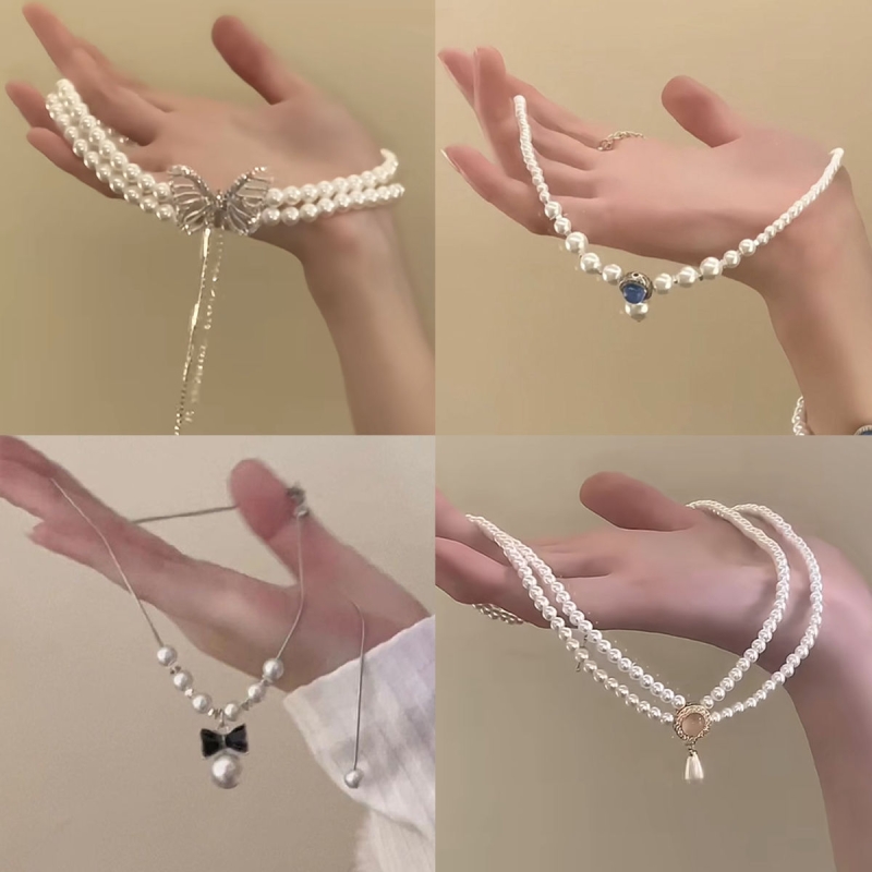 在逃公主 蝴蝶双层珍珠项链choker仙女配饰女高级感锁骨链颈链