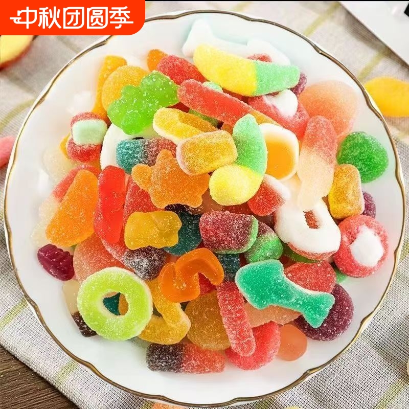 多彩橡皮软糖网红爆款酸甜砂糖水果味qq过年糖果休闲食品