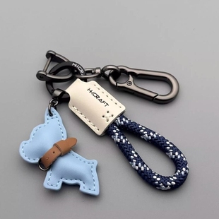 卡通可爱法斗犬小狗钥匙扣挂件汽车钥匙链圈皮革手工编织绳包挂饰