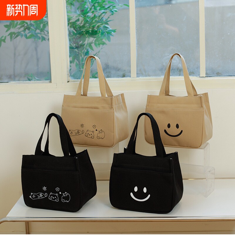 帆布饭盒包手提包宝妈外出简约立体拎包通勤加厚上班便当饭袋