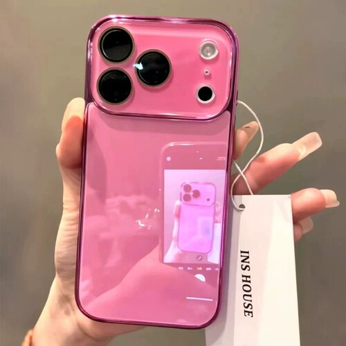 玫粉色适用苹果17promax手机壳新款高级感玻璃外壳带镜头膜iphone16Pro电镀女款镜头全包15PM防摔14保护套