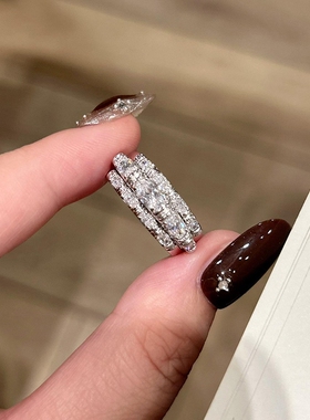 爆闪锆石三合一排戒中古高级叠戒