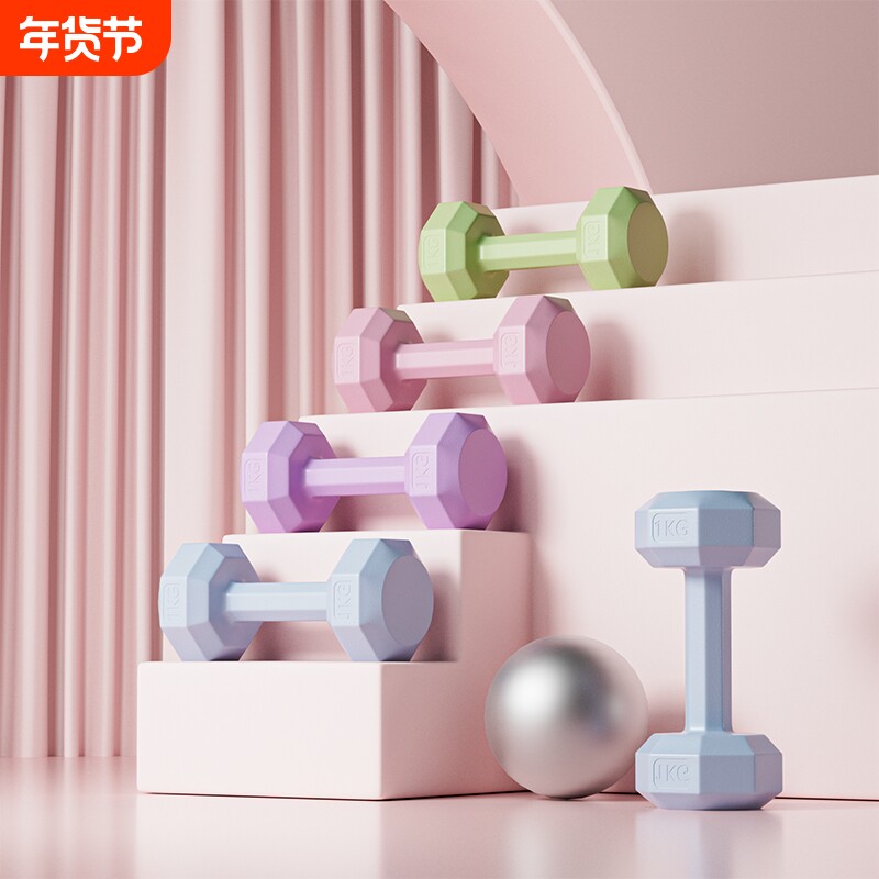 哑铃女士健身家用瘦肚子杠铃壶铃儿童包胶女防滚动小哑铃2KG一对
