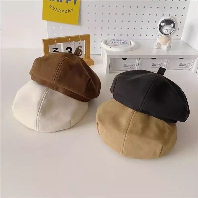 儿童贝雷帽春秋款女童八角帽日系南瓜帽冬季宝宝帽子潮黑色咖色