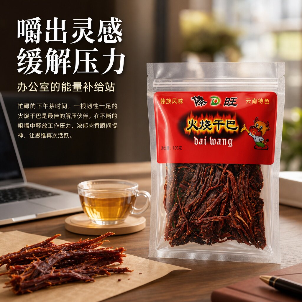 云南火烧干巴黑干巴100克德宏牛干巴风干木棰手撕牛肉干零食傣味