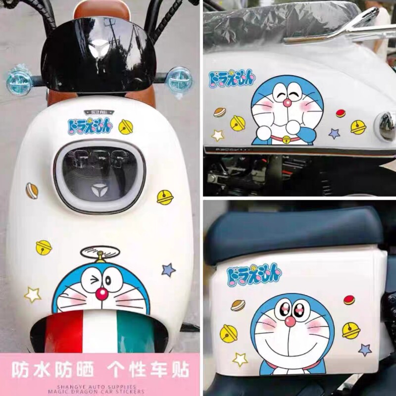 哆啦A梦电动车贴纸可爱卡通装饰雅迪爱玛小牛叮当猫车身划痕遮挡