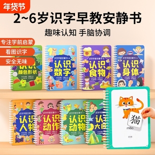 益智识字安静书启蒙早教书幼儿园2至6岁认字卡片儿童撕书汉字粘贴