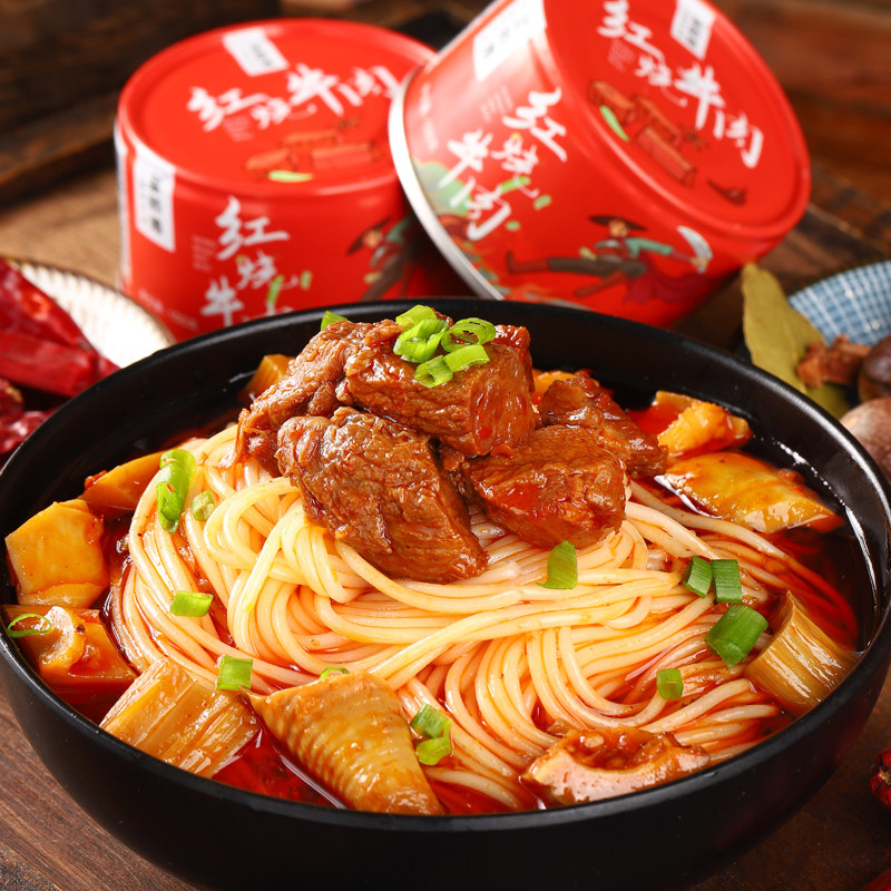 菜师傅红烧牛肉罐头熟肉大颗粒即食香辣牛肉块家用速食小面伴侣
