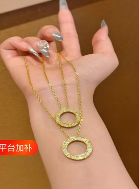 经典圆饼满钻项链轻奢螺丝纹圆环