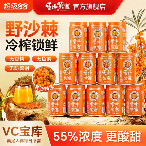 云中紫塞280ml*12罐装沙棘汁饮料山西大同特产生榨沙棘VC果汁整箱
