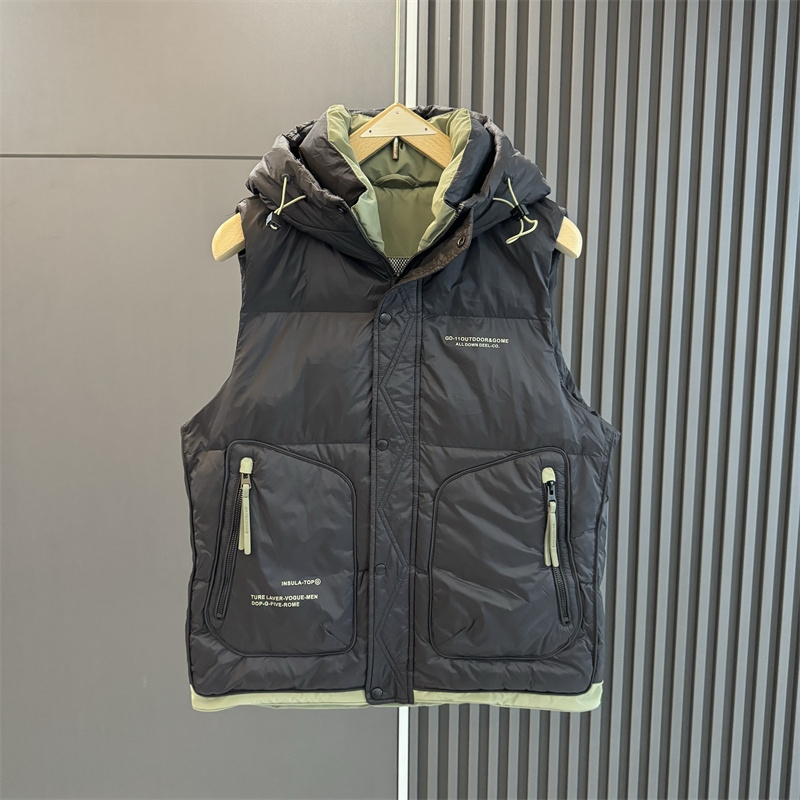 户外白鸭绒马甲美式潮牌冬季新款加厚羽绒服青年工装百搭连帽外套