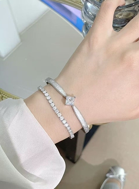 S925银色网球手链精工D色七夕礼