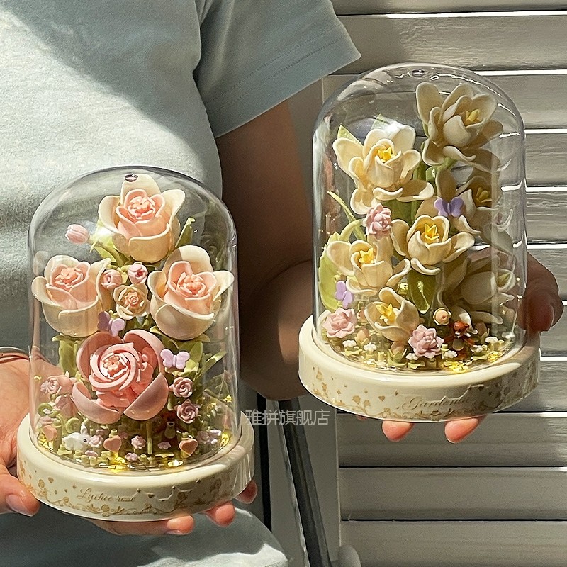 积木花拼装永生花束栀子花手工diy高颜值3d立体拼图女孩节日礼物