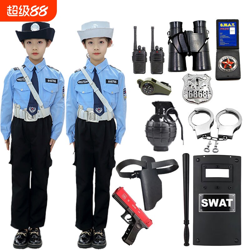 儿童军装警官玩具交警套装小孩制服衣服男女童小警察短袖演出服装