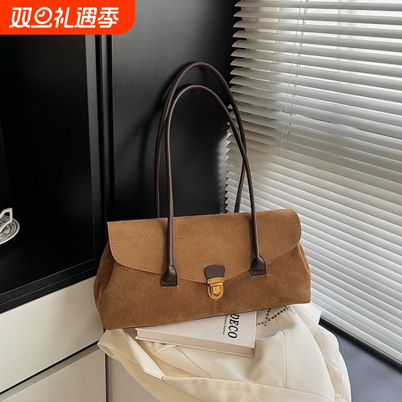 棕色麂皮高级感托特包包女2025爆