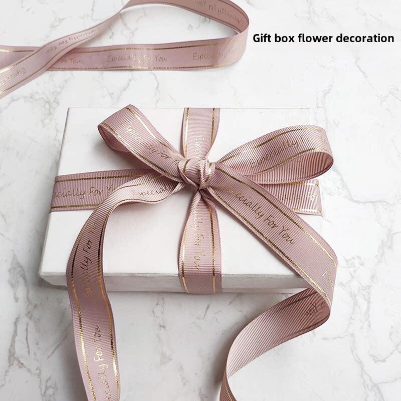 高级粉烫金字母缎带手工花篮鲜花包装丝带喜糖盒礼盒蛋糕彩带