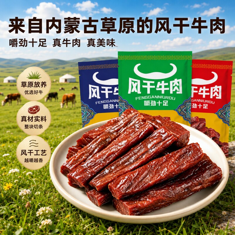 手撕牛肉干草原内蒙古风干即食零食健身独立包装办公室解馋熟食