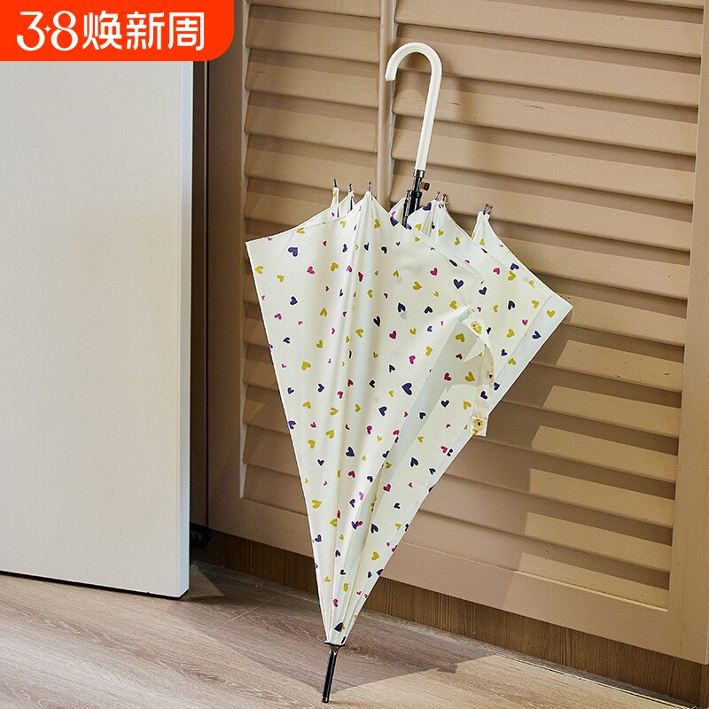 遮阳伞女韩国小清新简约雨伞女自动长柄弯勾学生黑胶太阳伞条纹伞