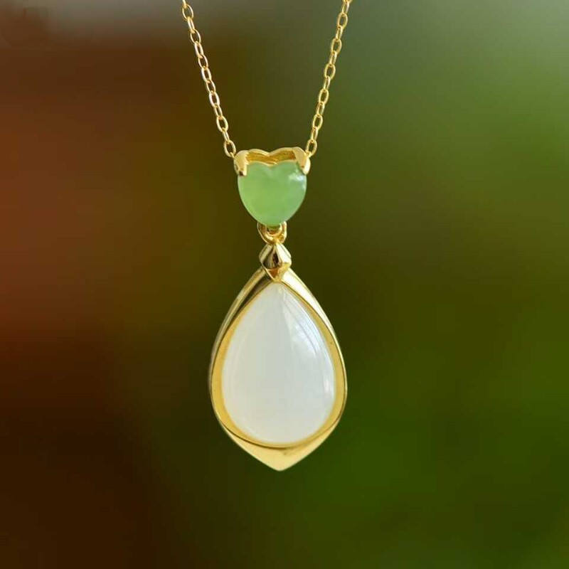 正品和田玉水滴吊坠925银镶女友妈妈款送长辈简约玉石吊坠可复检