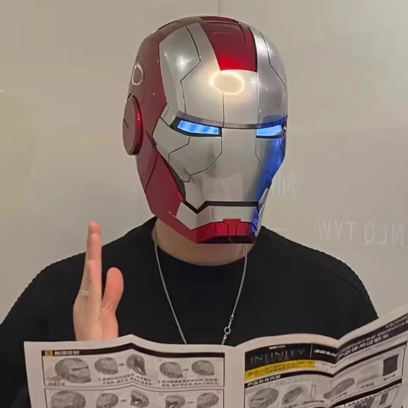 漫威钢铁侠头盔面罩mk5贾维斯可穿戴电动可变形发光成人儿童面具