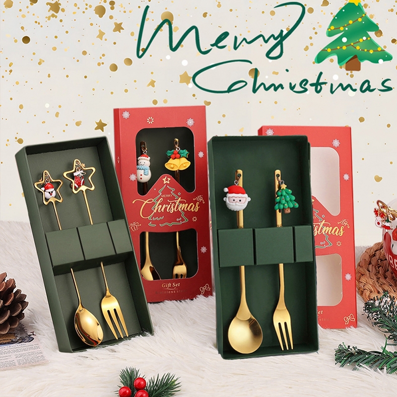 创意圣诞节礼物勺叉餐具礼盒套装卡通萌趣圣诞五角星礼物小礼品