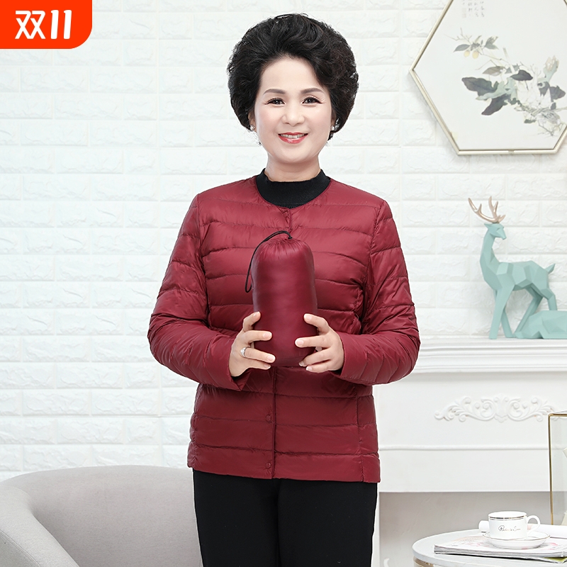 户外中老年轻薄羽绒服内胆女无领加肥加大码圆领内穿打底保暖妈妈