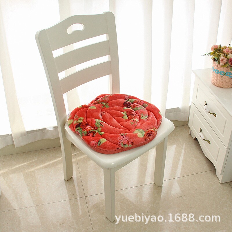 冬天绒质玫瑰花形座垫绗缝椅子垫红木餐椅垫地板坐垫保暖垫子坐垫
