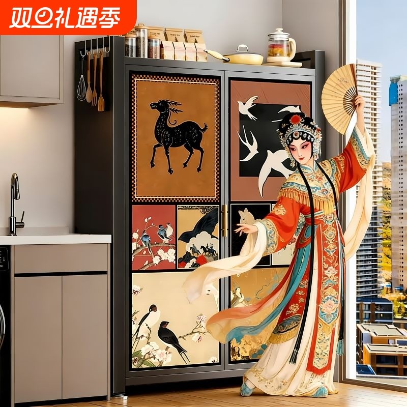 中古风收纳柜客厅卧室厨房靠墙一体书柜衣柜橱柜落地金属储物阳台