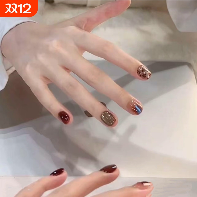 【琥珀流光】纯手工显白ins纯欲风穿戴甲美甲贴片假指甲抖音爆款