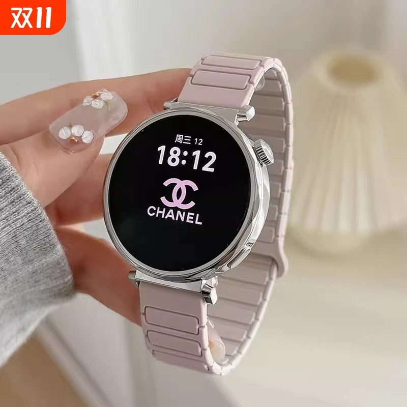 适用gt5华为表带磁吸硅胶watch3gt2pro运动手表透气表带22mm个性时尚腕带手表表带男女款通用