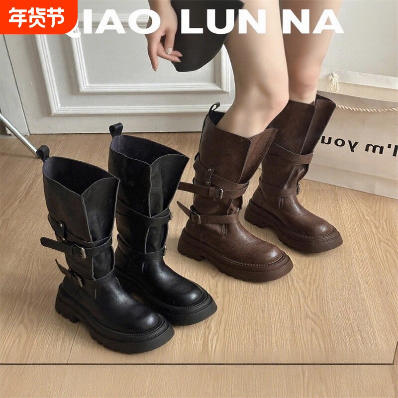 68小众靴子长靴2025年秋季新款超火百搭小个子显瘦厚底骑高筒高