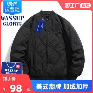 加绒加厚美式 GLORY菱形格棉服男款 复古棉衣棒球服外套 WASSUP 冬季