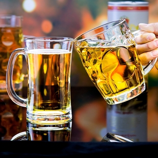 V45O玻璃杯精酿啤酒杯子家用大容量扎啤杯500ml带把手酒吧商用泡