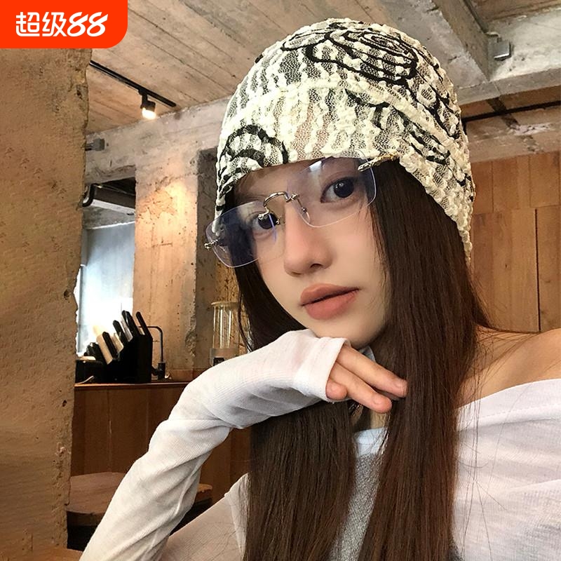 韩版蕾丝包头帽子女春秋季小众亚文化冷帽复古薄款显脸小堆堆帽潮