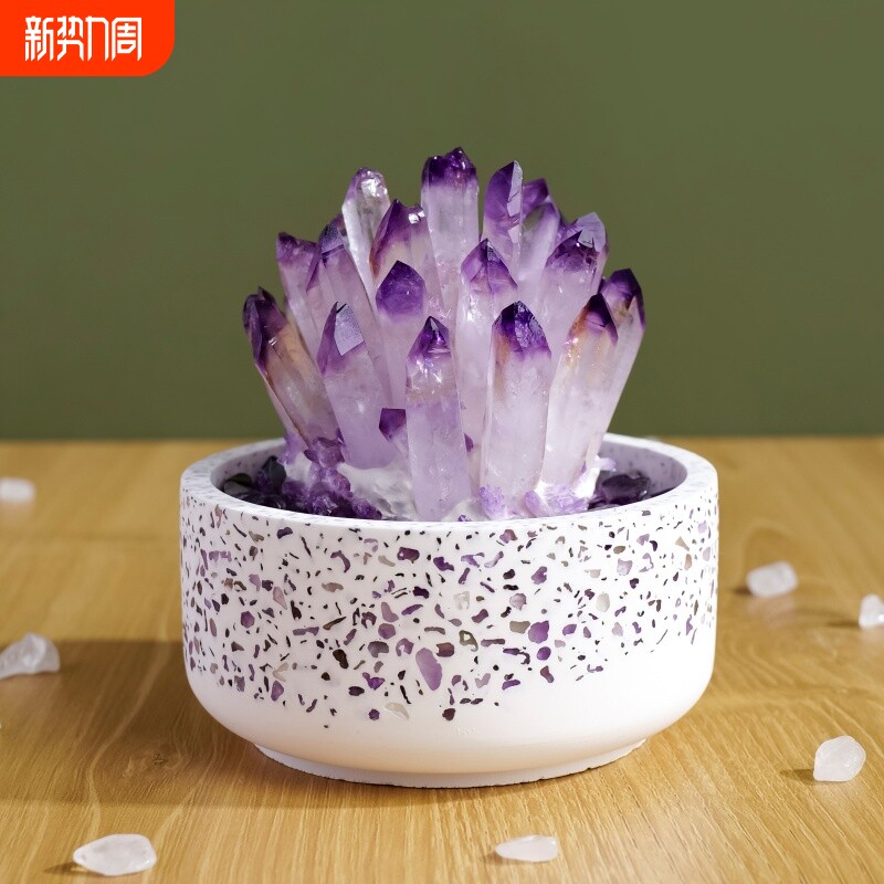 天然水晶簇摆件消磁石微景观扩香石香薰家居彩色紫白黄桌面装饰