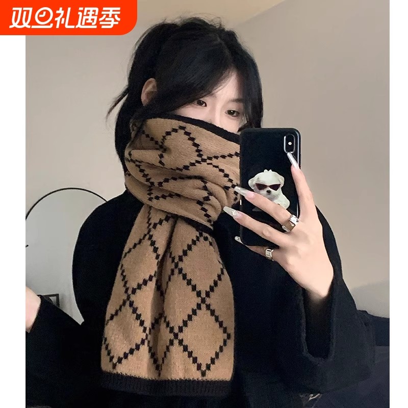 围巾女冬季2025新款韩系百搭高级氛围感保暖披肩毛线针织格子围脖