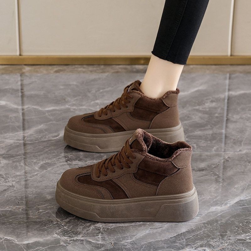 幂琳皮面松糕厚底二棉鞋女2025冬季新款加绒加厚保暖防滑高帮运动