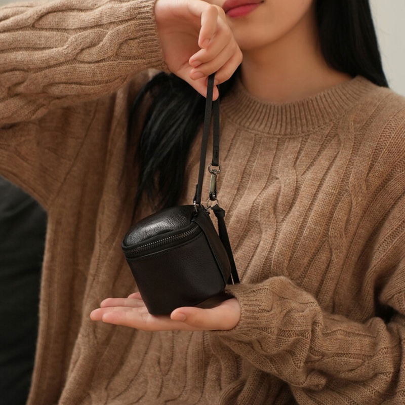 复古迷你手拎口红包耳机桶包小巧硬币零钱包古玩收纳包核桃小方包