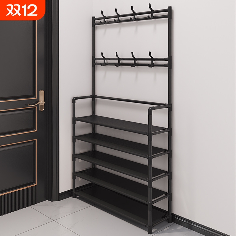 鞋架子简易出租屋门口家用一体挂衣架多层收纳鞋柜落地衣帽架租房