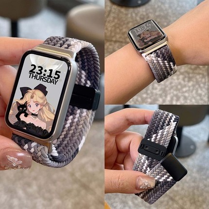 适用小米9pro手表表带手环8pro腕带运动红米watch4智能男透气高级感女新款磁吸尼龙编织替换通用配件星光彩虹