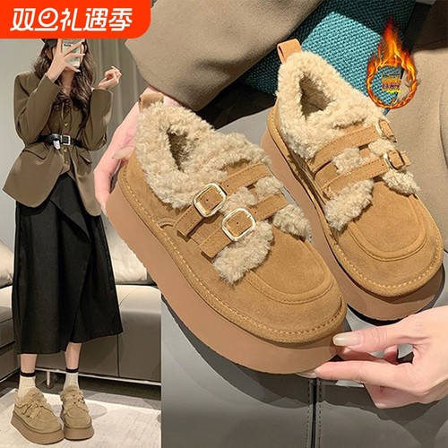 厚底棉鞋女冬外穿2025年新款保暖一脚蹬雪地靴复古加绒勃肯鞋毛绒