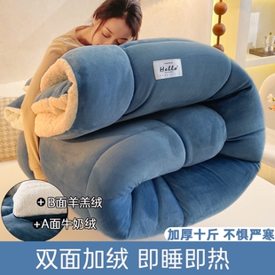 牛奶绒被子冬季 双面珊瑚绒被褥子羊羔绒被芯加绒棉被加厚10斤冬被