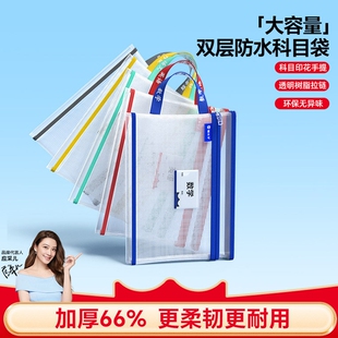 儿童拎书袋大容量 猫太子文件袋小学生专用科目分类袋双层防水学科补习袋透明手提A4语数英试卷收纳袋拉链式