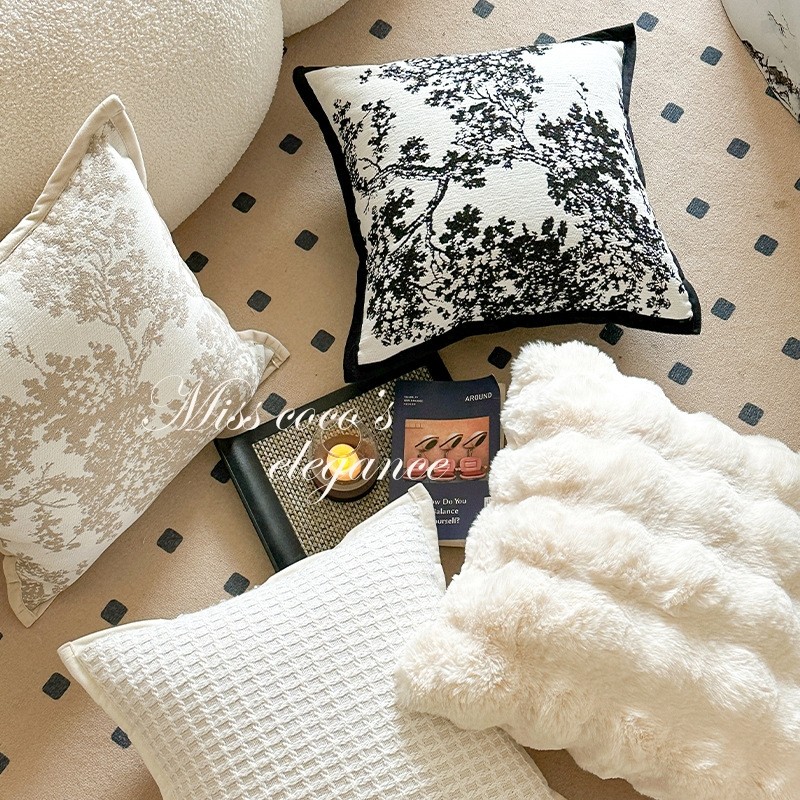 蔓越家 轻法黑白小香风 客厅沙发抱枕靠垫卧室腰靠枕抱枕套不含芯,居家布艺,抱枕被,淘宝优惠券,粉丝福利购,淘宝优惠卷