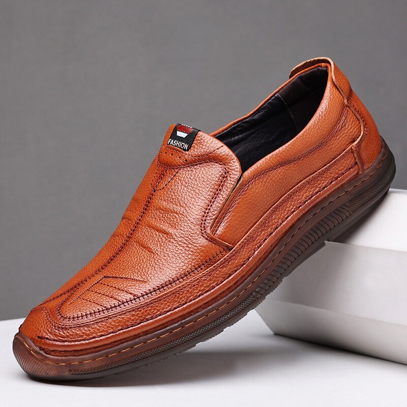 蜻正蜓皮鞋男春秋新款商务休闲鞋头层牛皮男鞋牛筋底透气黑色舒适