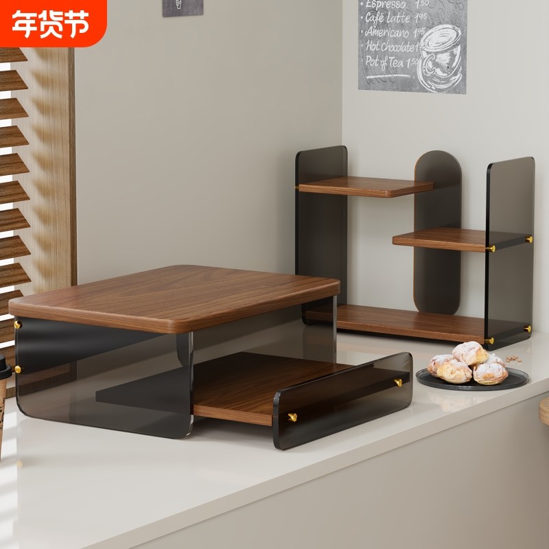 桌面咖啡机置物架餐桌台面杯子收纳摆放台抽拉式咖啡储物架显示器