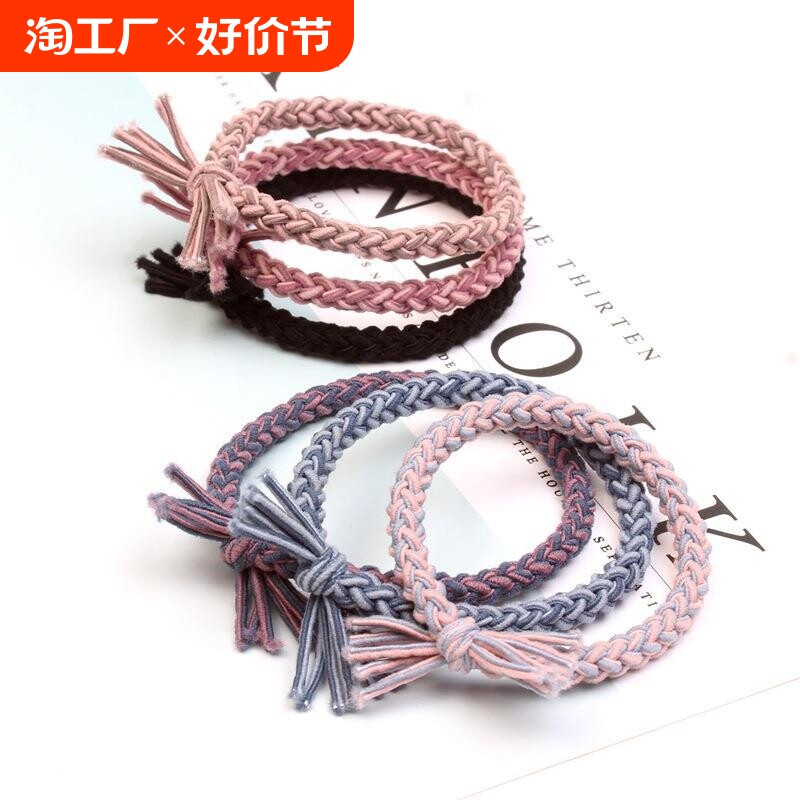 韩版时尚发绳高马尾发圈手工编织麻花头绳高弹力扎头发皮筋发饰