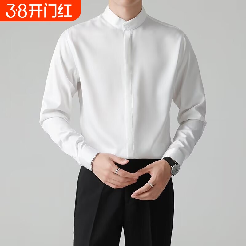 设计感痞帅新中式立领衬衫男长袖春秋季韩版潮流休闲宽松垂感衬衣