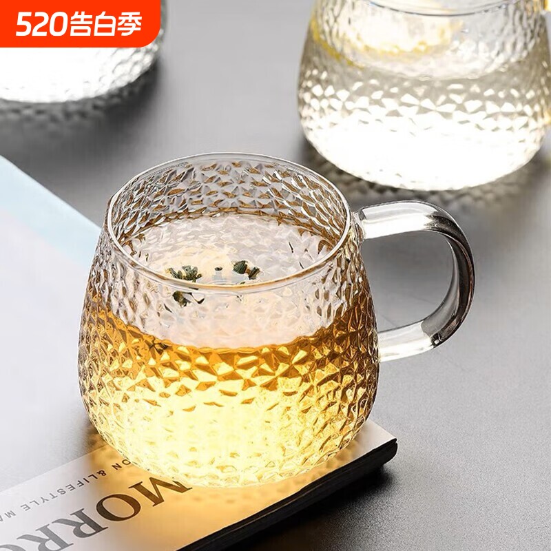 高硼硅玻璃杯食品级耐高温水杯透明牛奶杯杯子带刻度轻奢把手锤纹