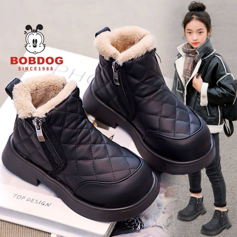 巴布豆女童雪地靴加绒保暖2025新款冬季儿童棉鞋皮毛一体棉靴女孩